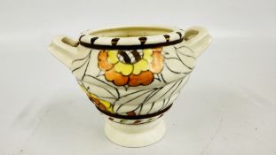 A CHARLOTTE RHEAD CROWN DUCAL TWIN HANDLED VASE, BEARING SIGNATURE 4318 IMPRESSED 213, H 13CM.