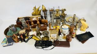 2 X BOXES OF ASSORTED SUNDRY COLLECTABLES TO INCLUDE METAL WARES, CARVED FIGURES,