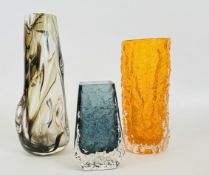 TWO WHITEFRIARS VASES TO INCLUDE A TANGERINE BARK EXAMPLE BY GEOFFREY BAXTER + A FURTHER ART GLASS