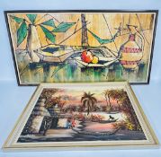 AN IMPRESSIVE FRAMED ABSTRACT, UNSIGNED,