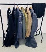 A QUANTITY OF MILITARY CLOTHING TO INCLUDE JACKET, TROUSERS ETC.