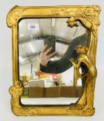 AN ART NOUVEAU STYLE STRUT MIRROR PAINTED IN GOLD, W 31 X H 40CM.