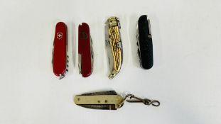 FIVE VARIOUS FOLDING POCKET KNIVES TO INCLUDE 