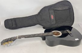 BLACK FIDELITY MUSIC ACOUSTIC GUITAR IN CASE.