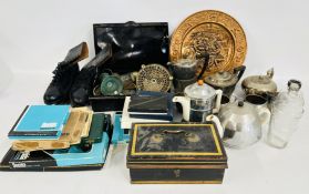 A GROUP OF COLLECTIBLES TO INCLUDE PLATED WARE, 4 PIECE TEA SET,