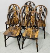 A SET OF SIX TRADITIONAL WHEEL BACK DESIGN KITCHEN CHAIRS.