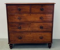 A VICTORIAN MAHOGANY CHEST OF DRAWERS OF TWO SHORT AND THREE LONG DRAWERS,