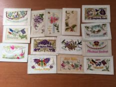 POSTCARDS: PACKET OF WWI EMBROIDERED SILKS IN MIXED CONDITION. (14).