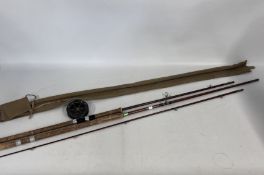VINTAGE 2 PIECE FISHING ROD MARKED IMPREGNATED WITH MATCH AERIAL ALLCOCKS REEL + 1 OTHER ROD.