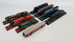 A GROUP OF 7 MOUNTED MODEL RAILWAY STUDIES TO INCLUDE GWR KING EDWARD II, DUCHESS CORONATION,