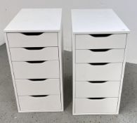 A PAIR OF MODERN WHITE FINISH FIVE DRAWER UNITS EACH W 36CM, D 58CM, H 69CM.