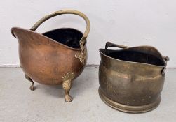 2 VINTAGE COAL BUCKETS, ONE BRASS AND THE OTHER COPPER.