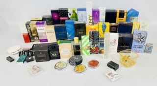 A BOX CONTAINING AN EXTENSIVE GROUP OF PART USED AS CLEARED FRAGRANCES TO INCLUDE DESIGNER BRANDED