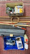 6 X LENGTHS OF COPPER PIPE, PARASOL, 2 X ROLLS OF WIRE AND A ROLL OF FELT,