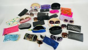 A LARGE BOX OF ASSORTED LADIES FASHION SUNGLASSES TO INCLUDE BRANDED EXAMPLES.