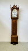 AN EARLY C19TH OAK ARCHED DIAL LONG CASE CLOCK,
