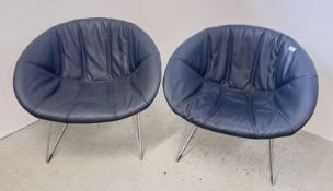 A PAIR OF PEDRALI GLISS 921 ARMCHAIRS WITH STITCH BASE FEATURING A BLUE UPHOLSTERED TECHNOPOLYMER.