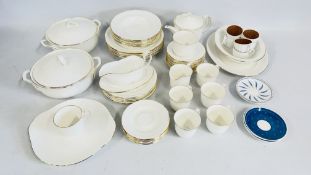 A QUANTITY OF ROYAL DOULTON 'TIARA' WHITE PORCELAIN TABLE WARE TO INCLUDE TEACUPS, SAUCERS, BOWLS,