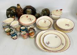 A GROUP OF CROWN DEVON FIELDINGS RED DEER DECORATED TABLE WARES, 8 ARTONE CHARACTER JUGS,