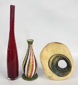 A MID CENTURY VASE BY NIKOS DAZELIDIS (ATHENS 1938) + A FURTHER CERAMIC VASE AND A GLASS EXAMPLE.