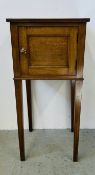 A SMALL EDWARDIAN POT CUPBOARD WITH PANELLED DOOR, 14