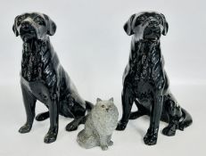A BESWICK BLACK LABRADOR MODEL ALONG WITH A ROYAL DOULTON BLACK LABRADOR MODEL A/F AND BESWICK