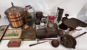 A BOX OF COLLECTABLES TO INCLUDE TINS,