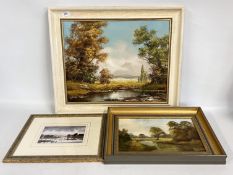 A GROUP OF 3 FRAMED ARTWORKS TO INCLUDE AN OIL ON CANVAS,