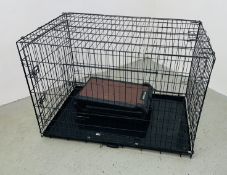 A LARGE FOLDING DOG CAGE, W 120CM, D 75CM,