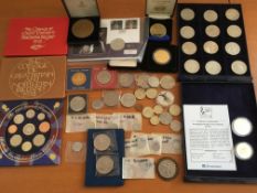 COINS: BOX WITH A COLLECTION, UK 1973 AND 1974 PROOF SETS, £5 CROWNS (14), 1998 UNCIRCULATED SET,