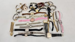 A BOX OF ASSORTED WRIST WATCHES TO INCLUDE EXAMPLES MARKED PULSAR, TISSOT, SEKONDA, SEIKO.