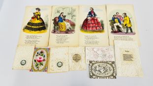 A GROUP OF 12 ANTIQUE VALENTINE AND PAPER LACE CARDS.