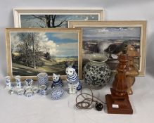 A GROUP OF FRAMED PRINTS TO INCLUDE 3 X ROWLAND HILDER EXAMPLES ALONG WITH A GROUP OF CERAMICS TO