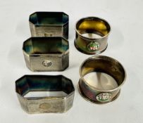 5 X SILVER NAPKIN RINGS, VARIOUS DATES AND MAKERS.