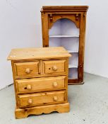 A SMALL WAXED PINE TWO OVER TWO DRAWER CHEST,