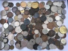 COINS: TUB OF MIXED UK AND OVERSEAS INCLUDING VICTORIAN HALF CROWNS 1882, 1888, SHILLING 1878,