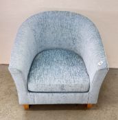 MODERN BLUE UPHOLSTERED TUB CHAIR.