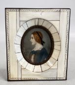 A LATE C19TH STYLE ITALIAN (FLORENTINE) MINIATURE OVAL PROFILE PORTRAIT OF A GIRL WEARING A BLUE