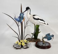 A BORDER FINE ARTS KINGFISHER STUDY + A FURTHER METAL CRAFT EXAMPLE (MISSING PETALS) AND A LARGE