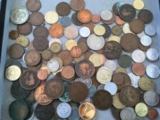 COINS: TUB OF MIXED INCLUDING MAUNDY PENNY 1800, FAKE USA 1853 DOLLAR,