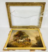 A VINTAGE GILT FRAMED PICTURE DEPICTING A FARMYARD SCENE, W 60 X H 39CM.