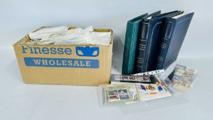 TWO BOXES OF ASSORTED FIRST DAY COVER ALBUMS, PICTURE CARDS ETC.