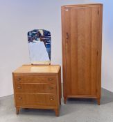 A SCHREIBER VANITY UNIT WITH CUPBOARDS ABOVE MIRROR AND FOUR DRAWERS BELOW,