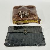 TWO VINTAGE CROCODILE BAGS AND A BOW.