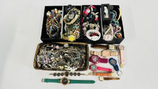 3 X TRAYS CONTAINING AN EXTENSIVE GROUP OF ASSORTED COSTUME JEWELLERY BEADED NECKLACES, BANGLES,