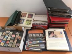 STAMPS: TWO BOXES WITH GB FIRST DAY COVERS IN EIGHT ALBUMS AND LOOSE, PHQ CARDS,