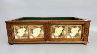 A LATE VICTORIAN RECTANGULAR JARDINIERE WITH METAL LINER,