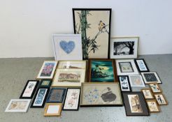 A GROUP OF ASSORTED FRAMED ARTWORKS TO INCLUDE SOME OF ORIENTAL DESIGN,