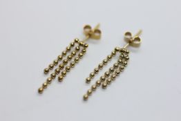 A PAIR OF 9CT GOLD BEADED WATERFALL DROP EARRINGS IN PRESENTATION BOX.