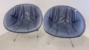 A PAIR OF PEDRALI GLISS 921 ARMCHAIRS WITH STITCH BASE FEATURING A BLUE UPHOLSTERED TECHNOPOLYMER.